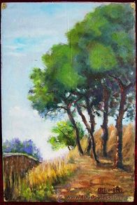 Art: 1736.- Oleo sobre cartón 25x37. Paisaje. Ilegible